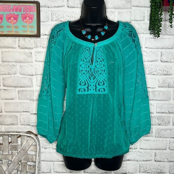 Fig and Flower Turquoise Blouse with Embroidered Design - Picture 2 of 7